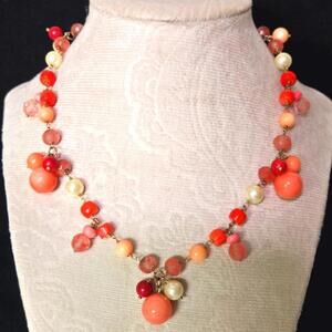 Pink Glass Beaded Gold Tone Single Strand Necklace